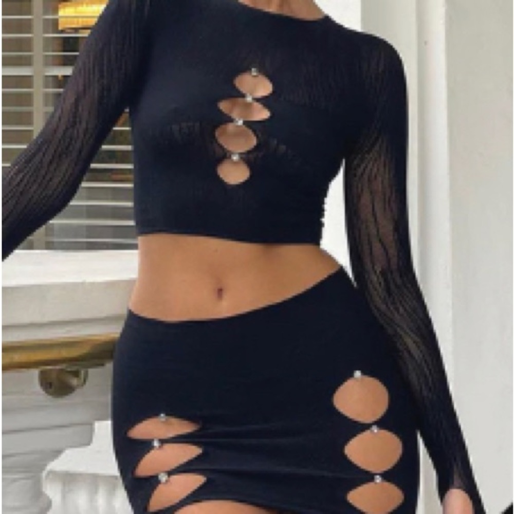 Going Places Mini Skirt and Shirt Set Black